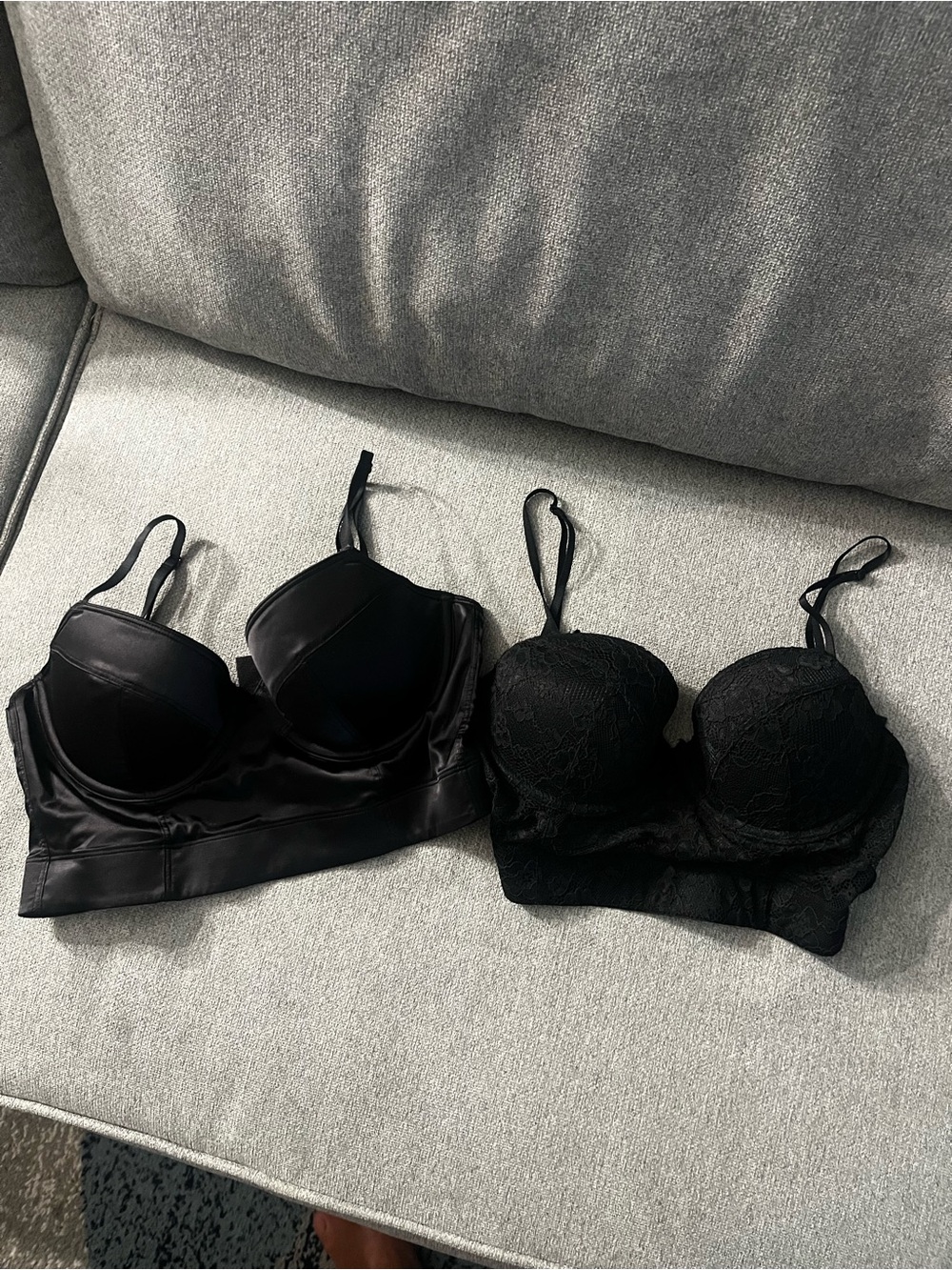 H&M 34D Black Lace and Satin Longline Bralette Duo - Women's Intimates